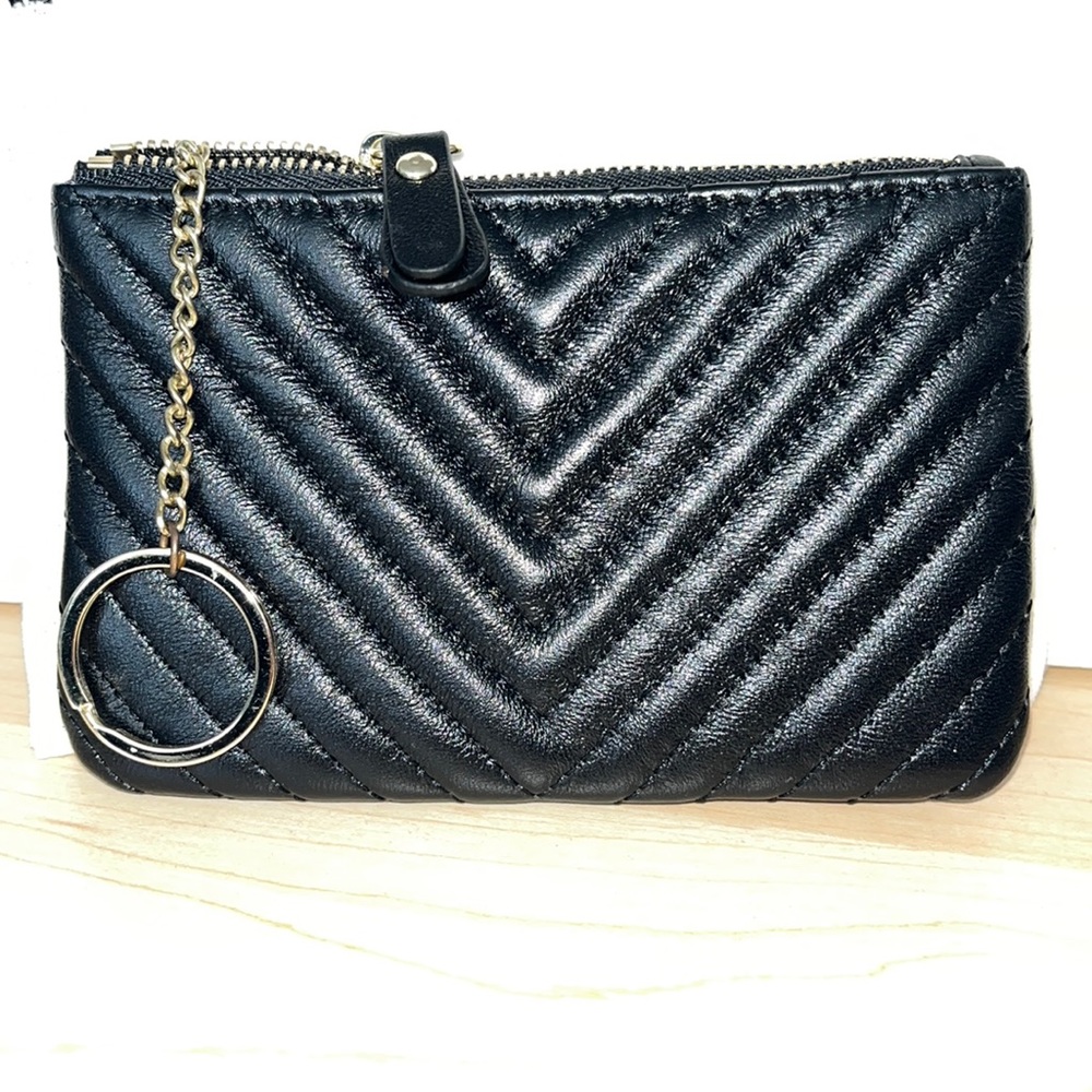 Black Chevron Quilted Wristlet